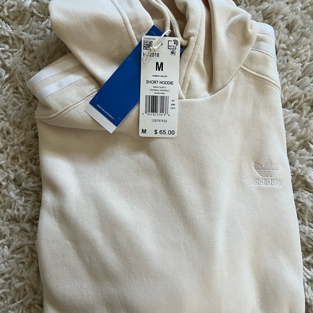Brand new Adidas cropped hoodie in cream color never worn brand new with tags